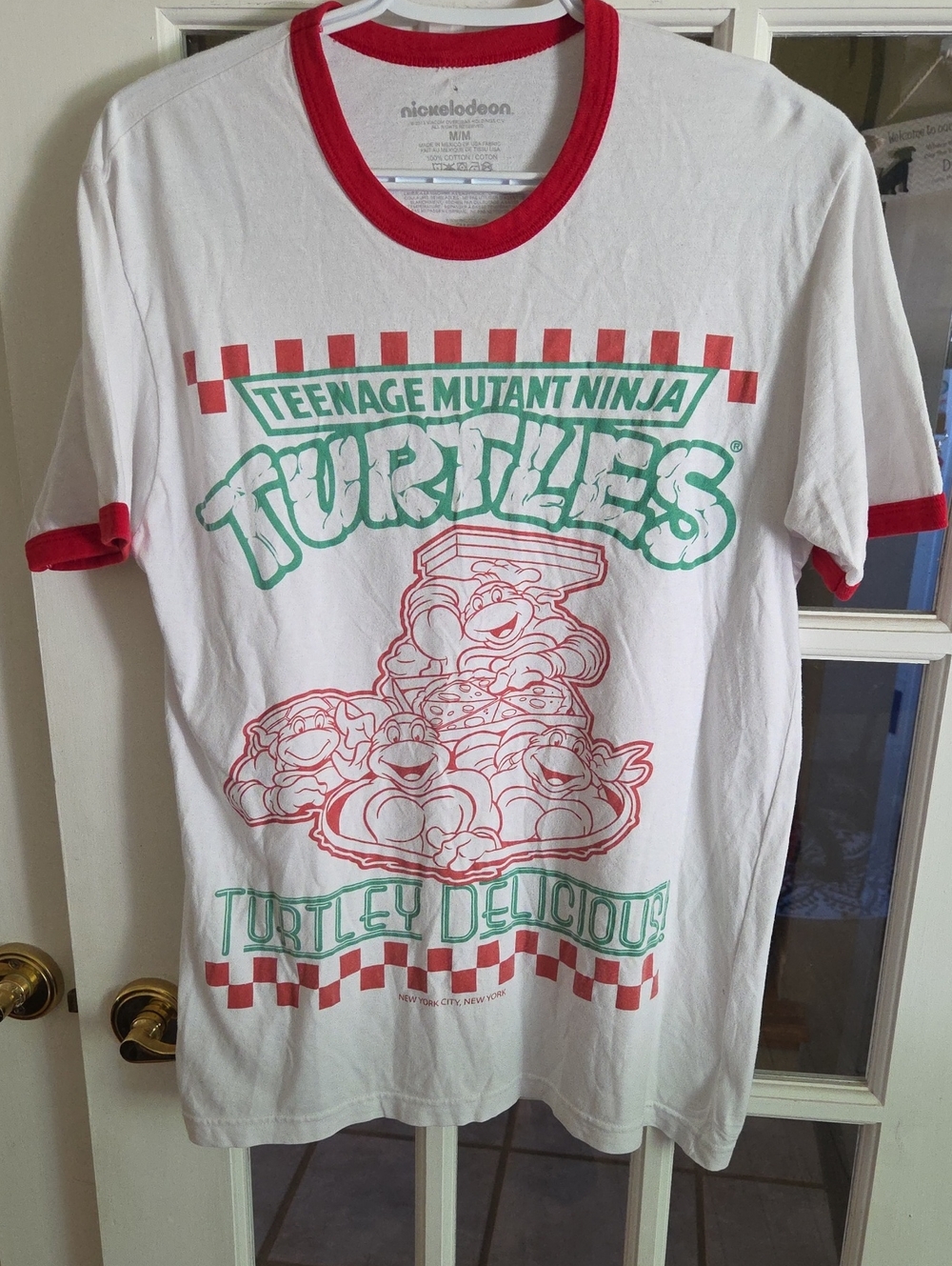 Nickelodeon White Ringer Tee with Red Trim & Green TMNT Graphic